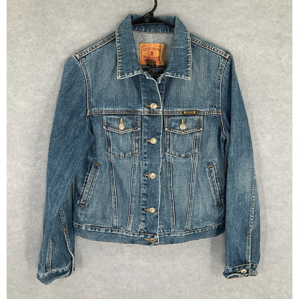 Lucky Brand‎ Jacket Women Sz M Classic Tomboy Trucker Denim Distressed Vintage